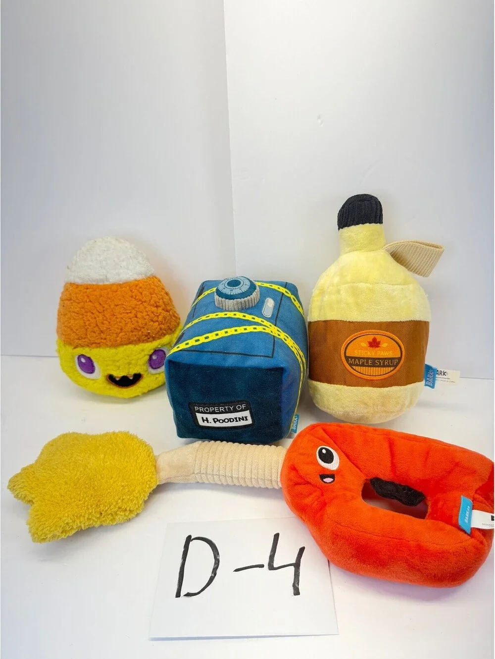 BarkBox Plush Dog‎ Toy Lot 4pc H. Poodini Safe Maple Syrup Candy Corn D-4